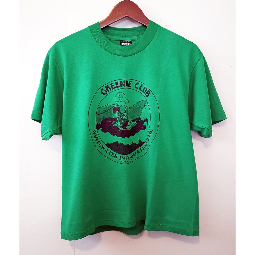 Vintage cropped Greenie Club tee t-shirt size L Large green Glen Jean WV rafting
